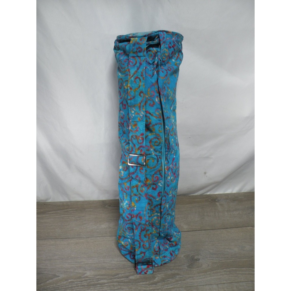Bliss Peak Batik Yoga Bag Mat Carrier 30"x7.5" Teal Cotton Pockets Handmade New - Picture 4 of 5